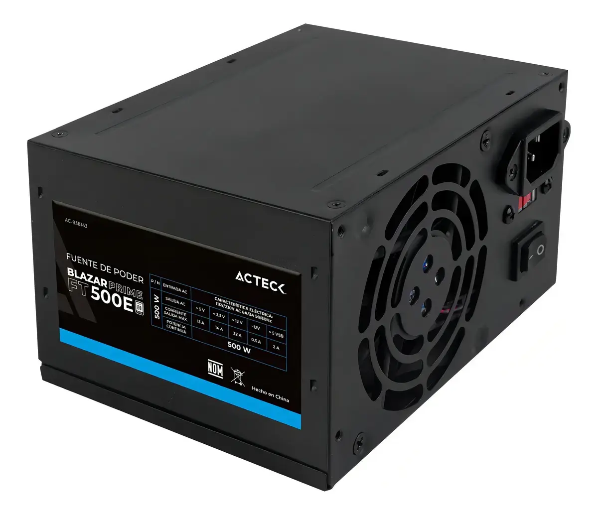 Fuente de poder Acteck de 500 watts como ejemplo de componente