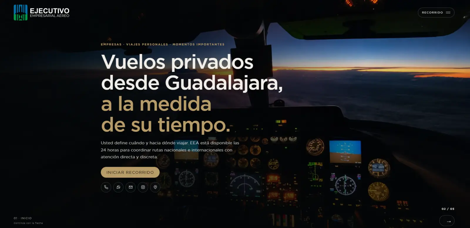 Página web de Ejecutivo Empresarial Aéreo desarrollada como proyecto real de Dial Studio